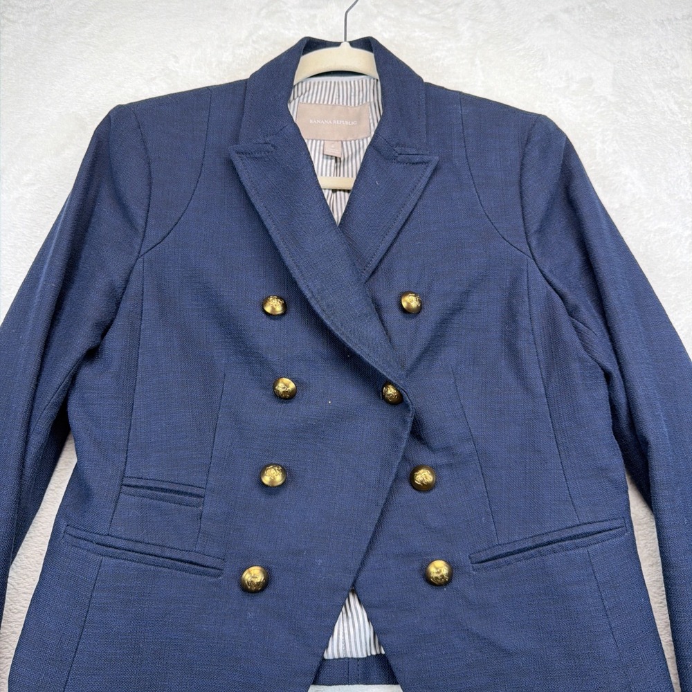 Banana Republic Women's Navy Double Breasted Blazer Gold Buttons Nautical Sz 6